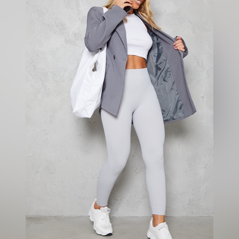 PTL Grey Rib Cuffed Detail Leggings, M